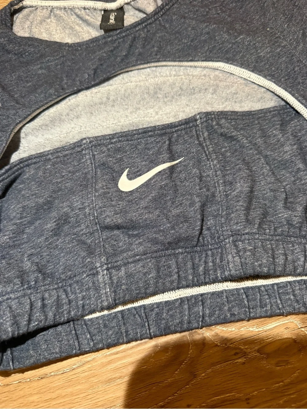Custom Nike Dark Blue Cropped Athletic Top with White Swoosh, never worn